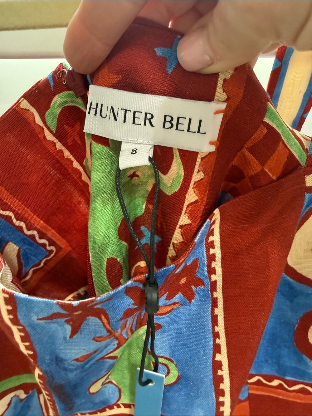 HUNTER BELL Red Multi Patchwork Print Midi Dress - Picture 4 of 6